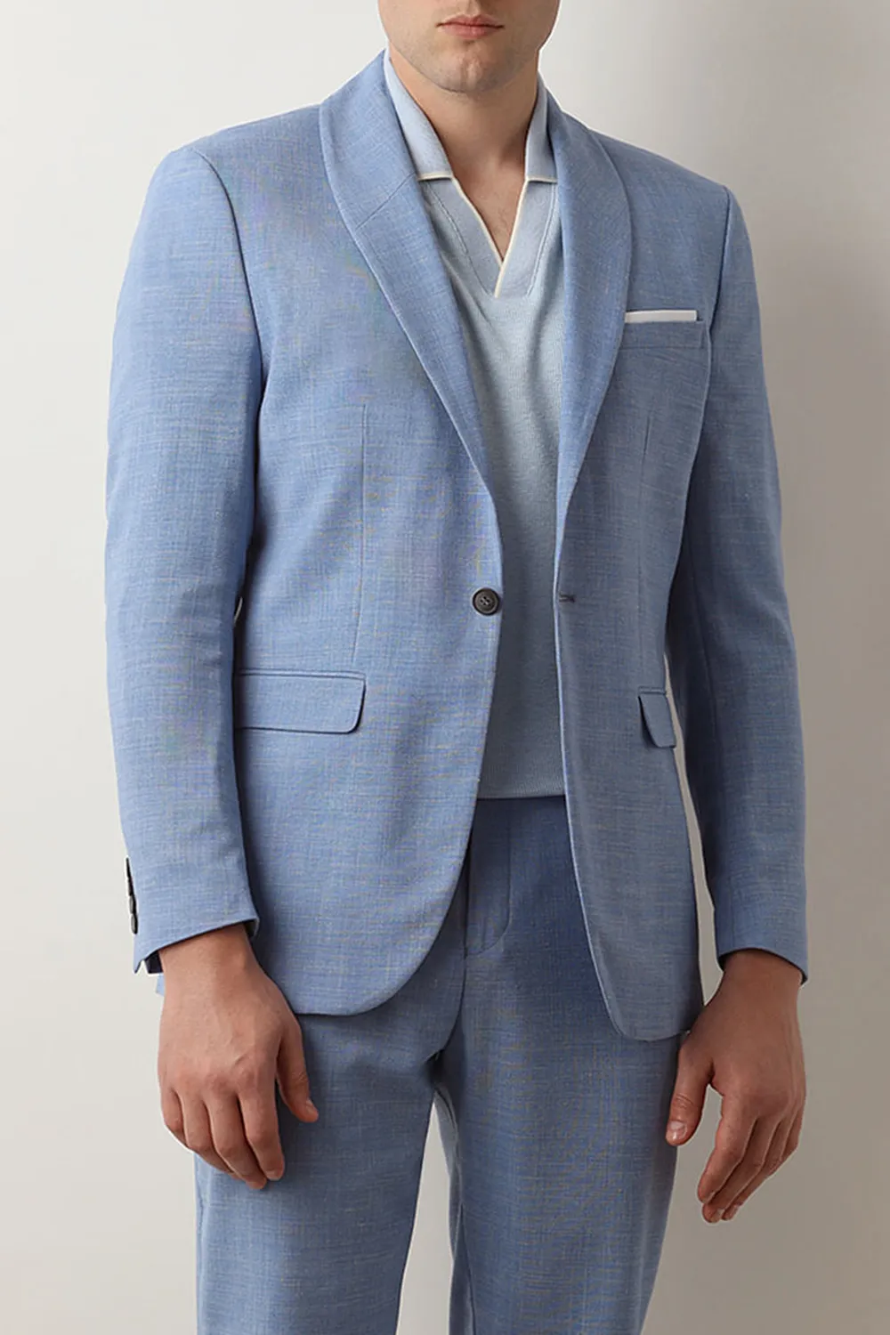 Green Linen Single Breasted Suit-Set Blazer