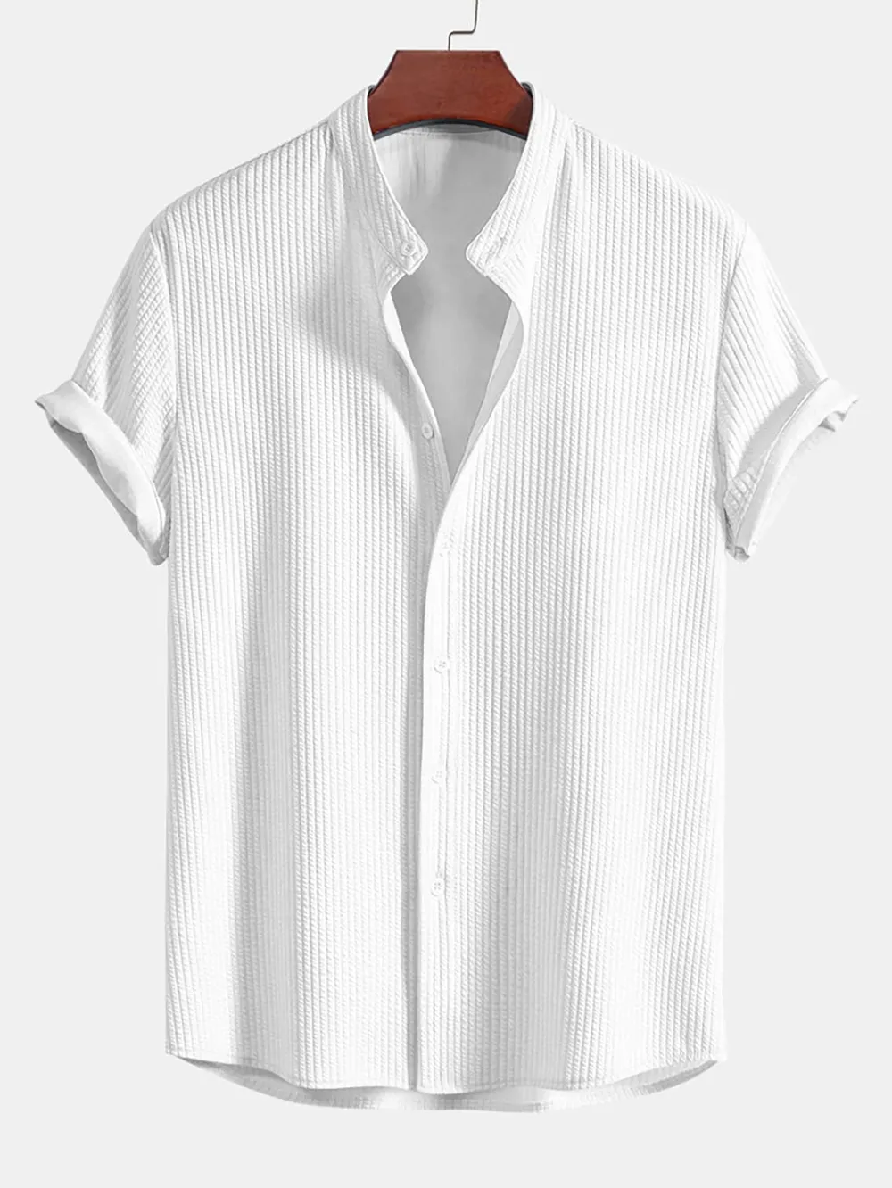 Muscle Fit Ribbed Stand Collar Shirt