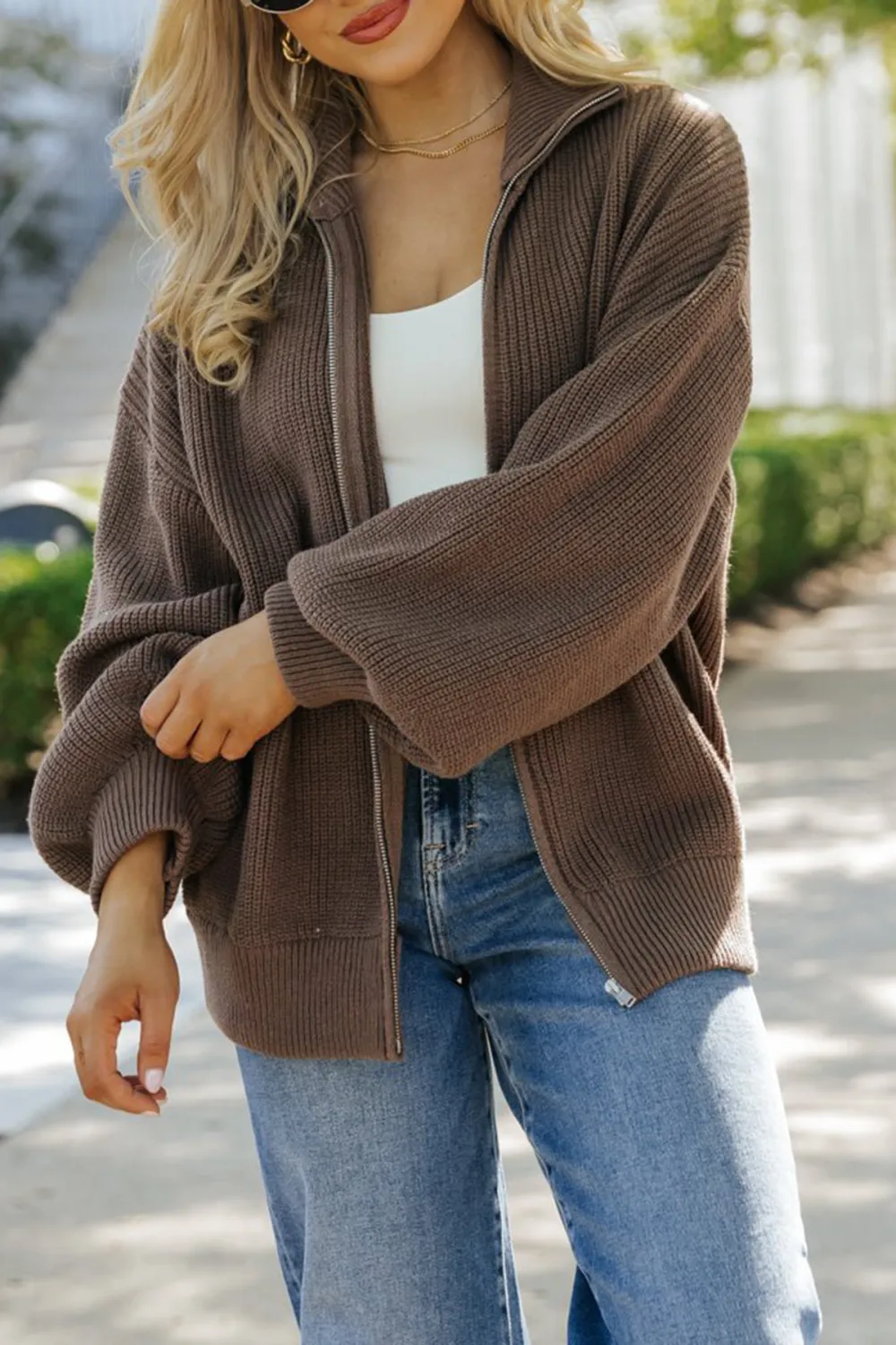 Mocha Zip Up Sweater Jacket