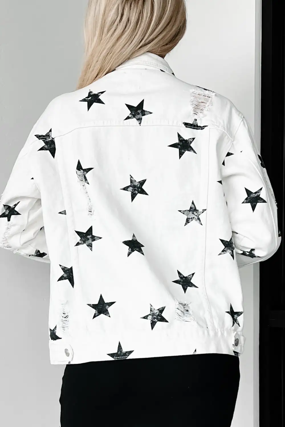 Reach For The Stars Distressed Denim Star Print Jacket