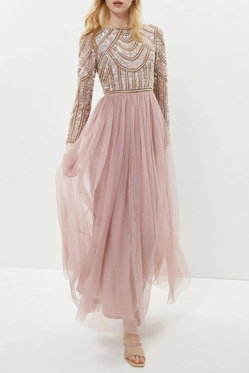 Pearl Embellished Bodice Bridesmaids Tulle Skirt Dress