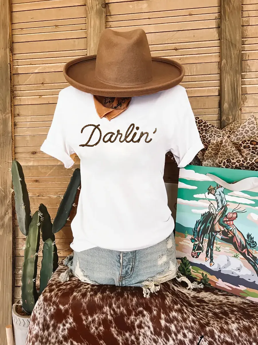 Wild West, woven with hemp rope, dear slogan T-shirt