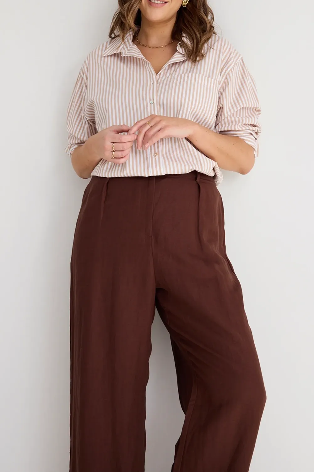 Island Chocolate Linen Pleat Front Wide Leg Pant