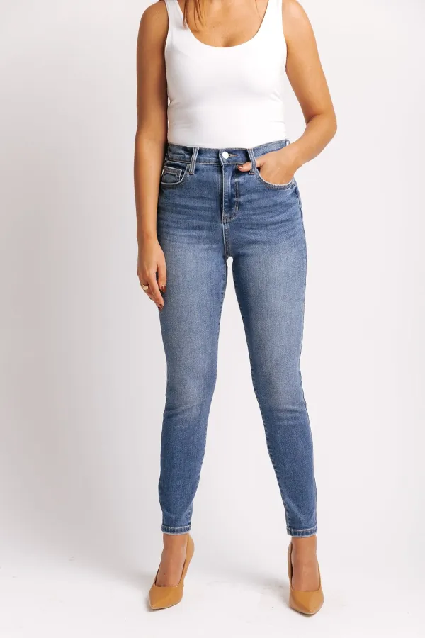 Medium Dark Wash High Rise Skinny Jeans