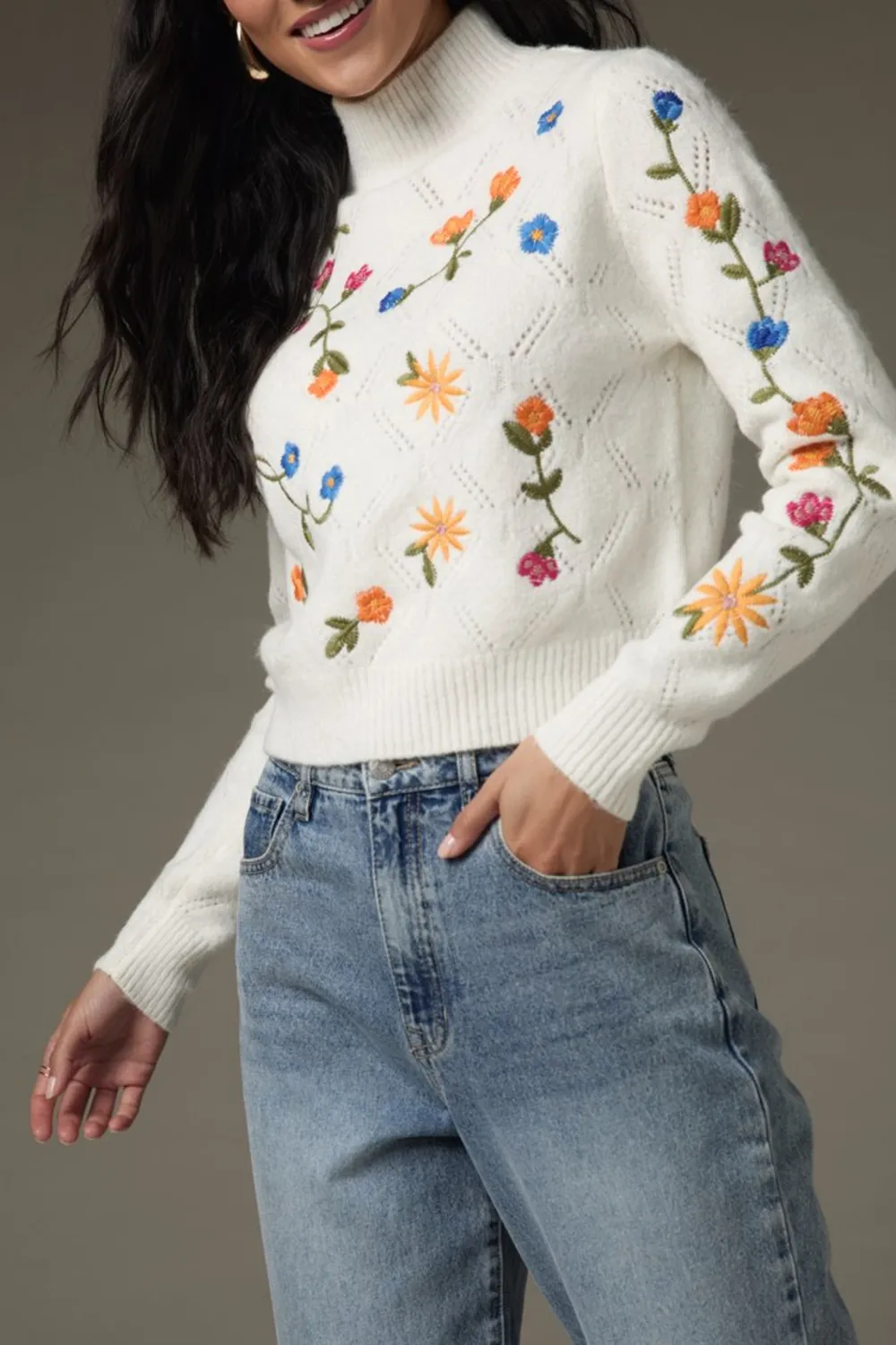 Abigail Floral Embroidered Pullover Sweater