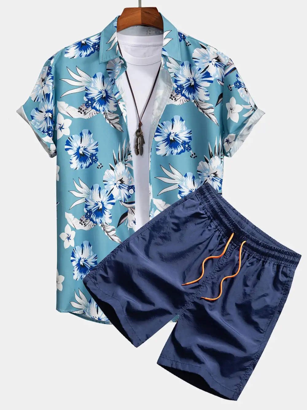 Tropical Floral Print Button Up Shirt & Swim Shorts