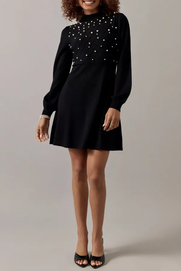 Ruth Pearl Embellished Upper Sweater Mini Dress