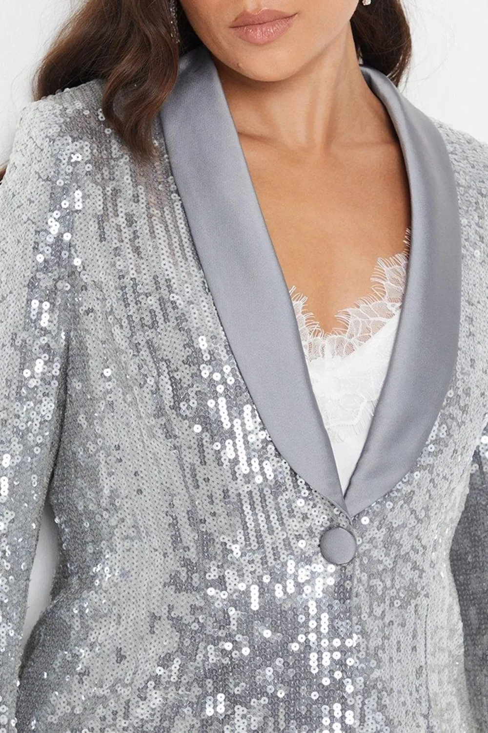 Petite Clear Sequin Single Breasted Blazer