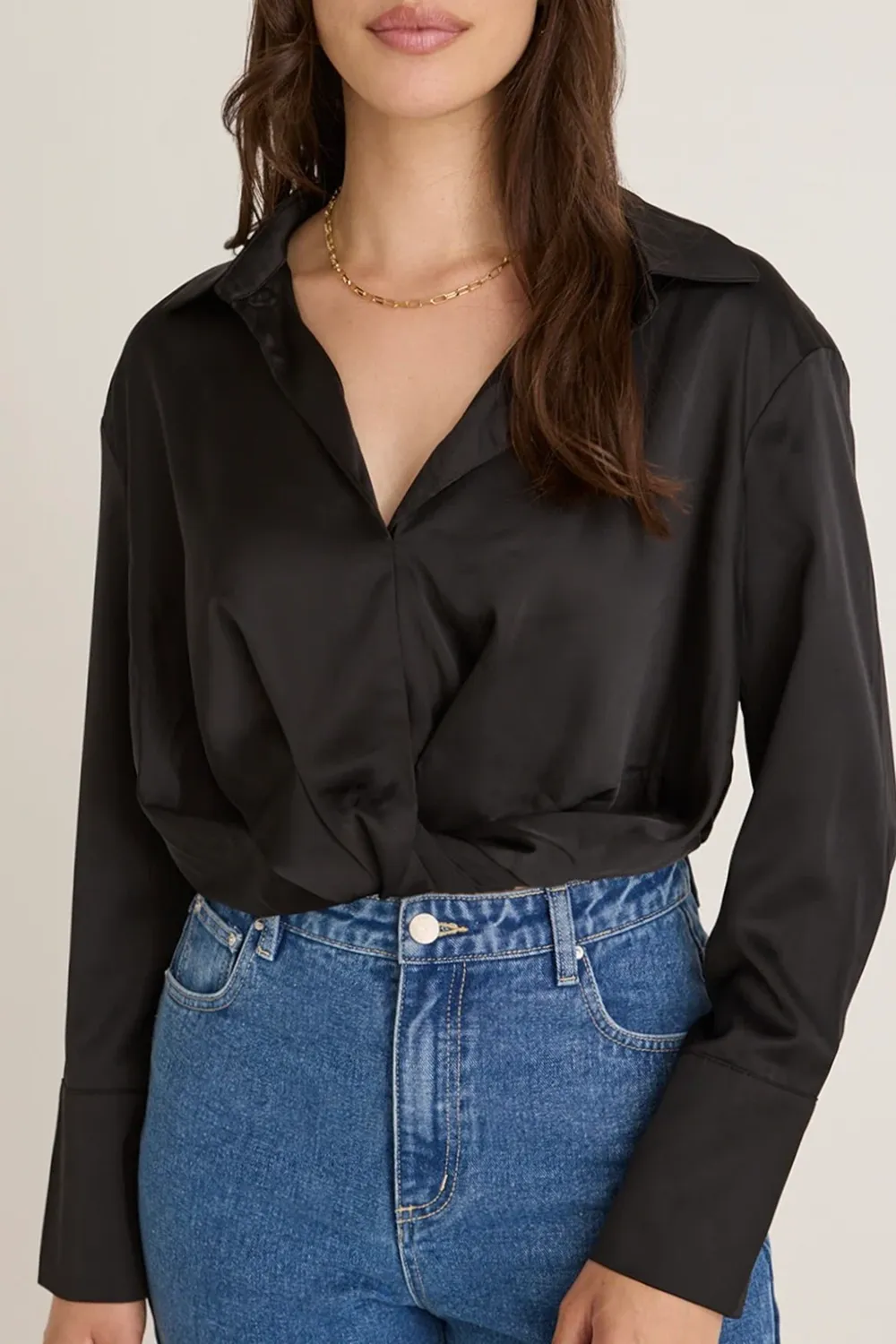 Amalfi Black Satin Wrap Shirt