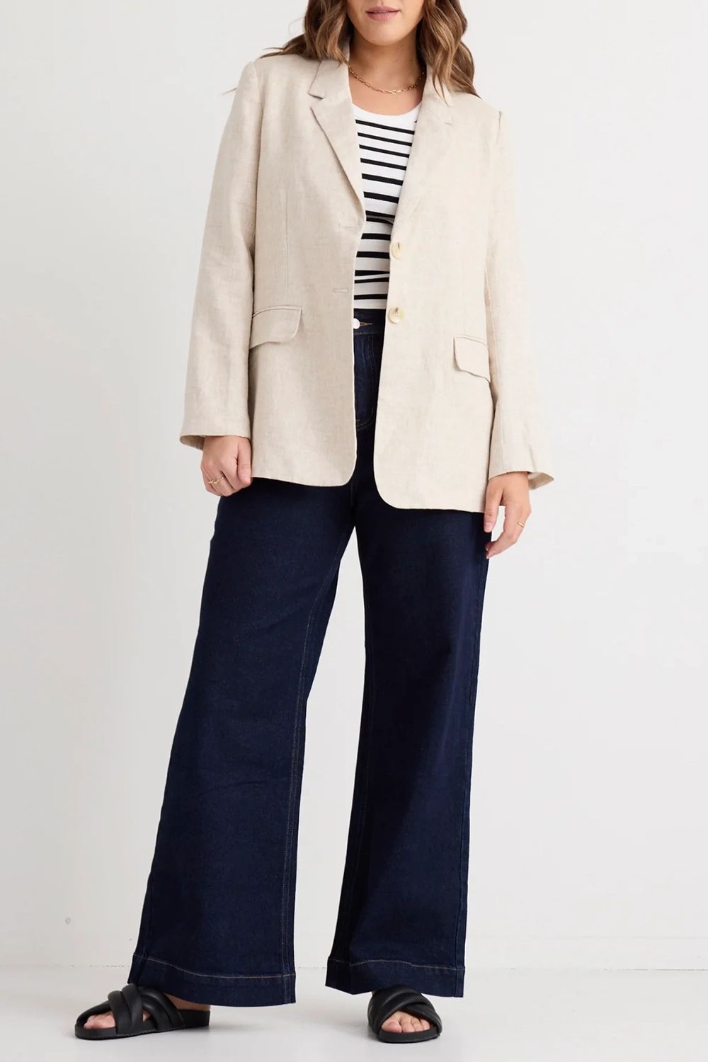 Aster Natural Linen Single Breasted Longline Blazer