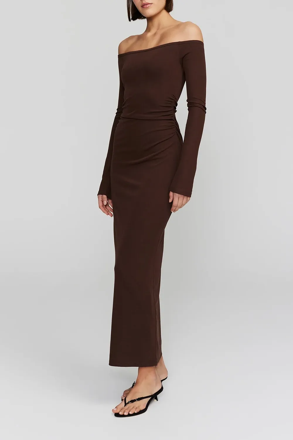 Frankie Carob LS Off Shoulder Midi Dress