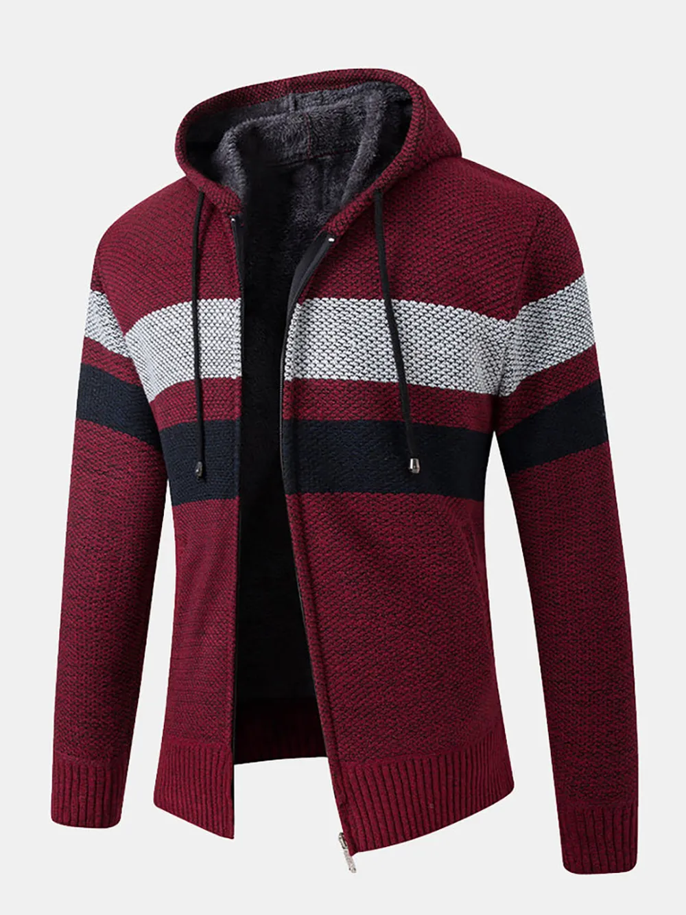 Striped Zip Up Hooded Sweater