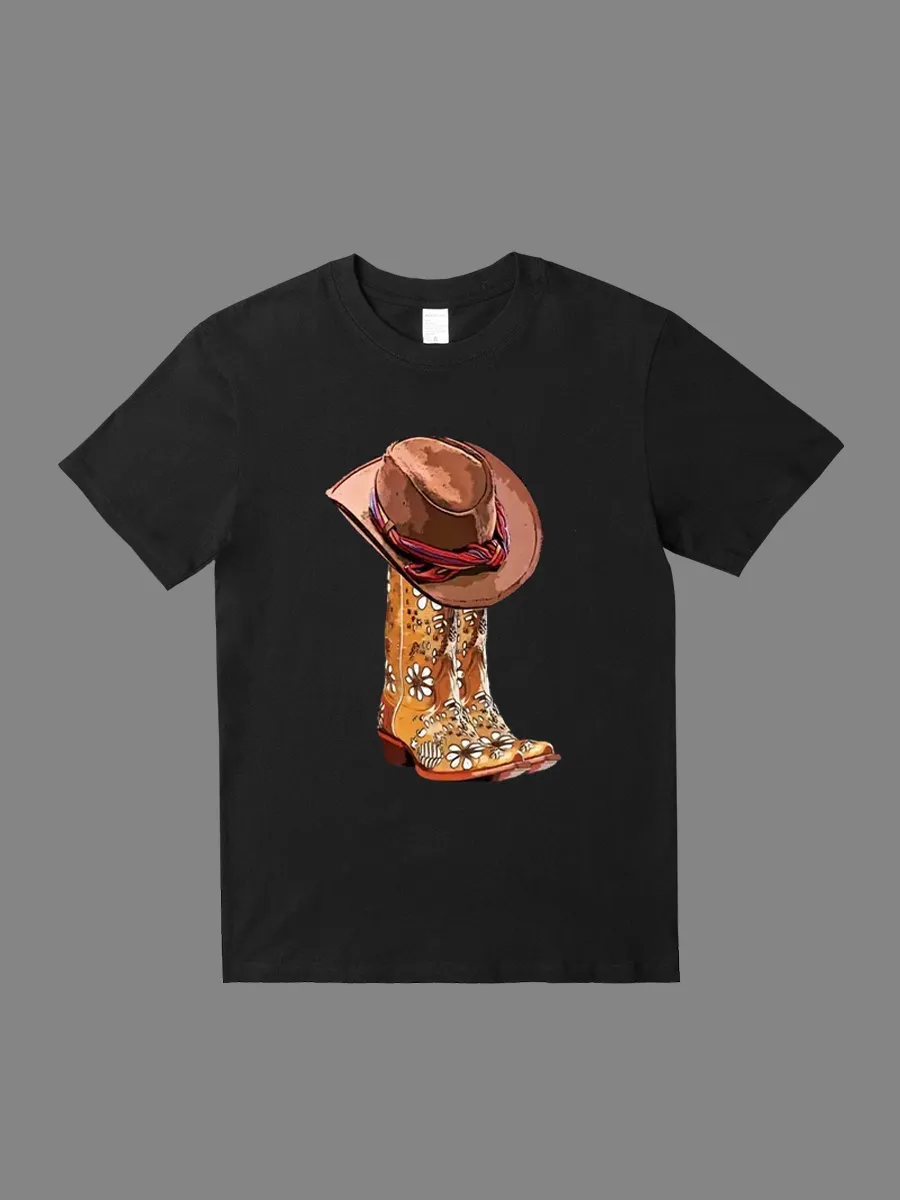 Western cowboy hat and boot printed T-shirt