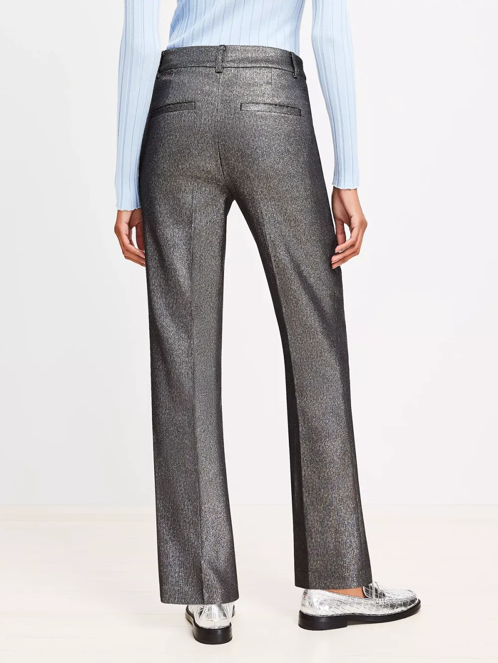 Straight Pants in Metallic Texture