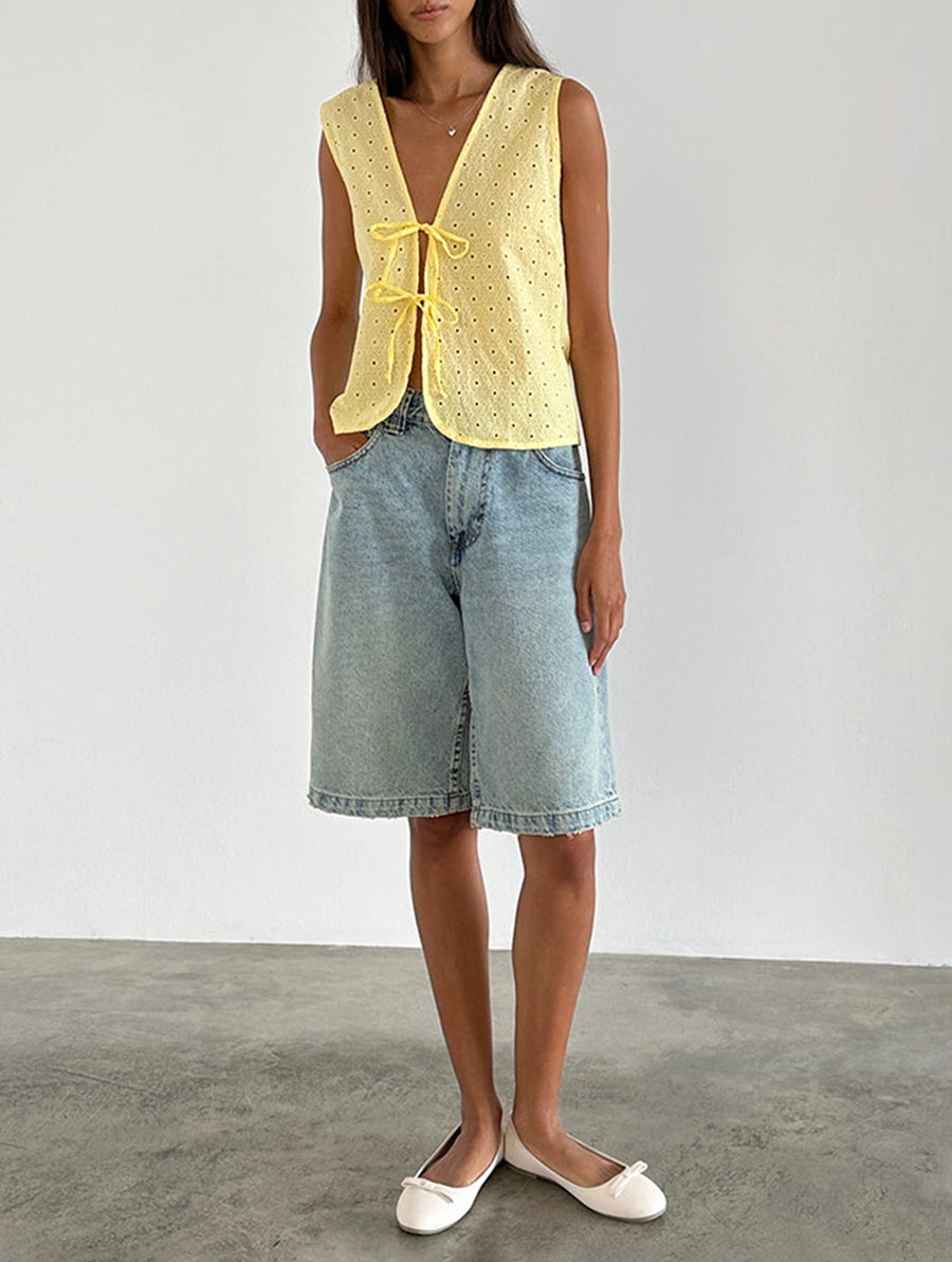 Broderie Yellow Kayve Tie Front Top