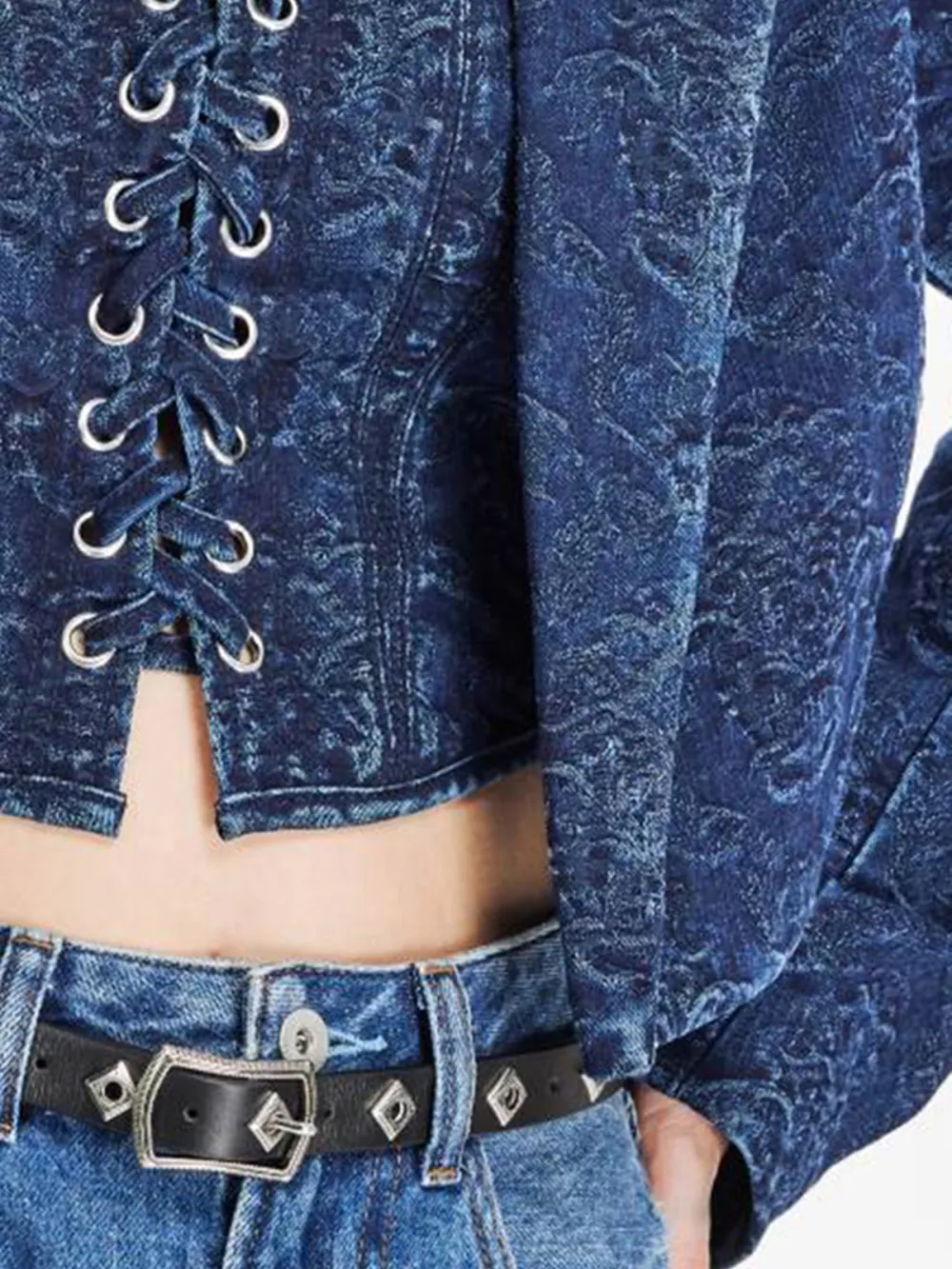 Cropped Jacquard Denim Blazer