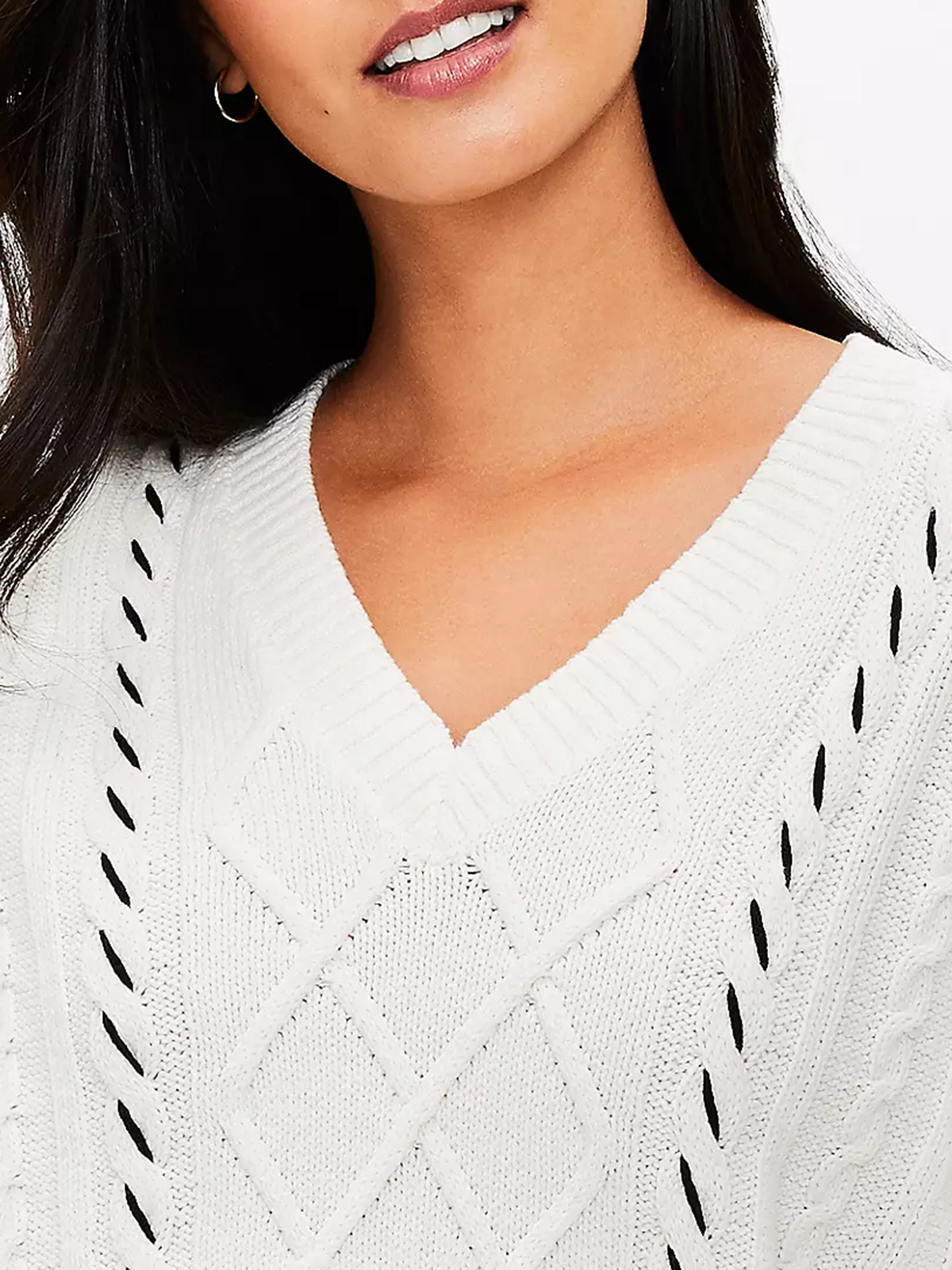 Stitched V-Neck Cable Sweater