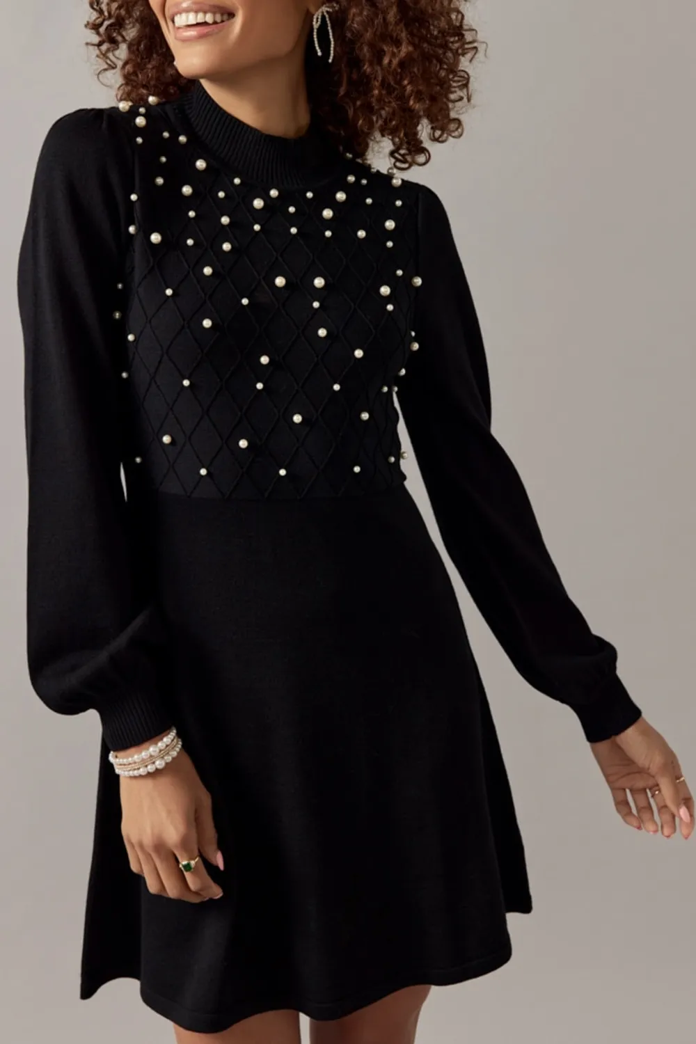 Ruth Pearl Embellished Upper Sweater Mini Dress