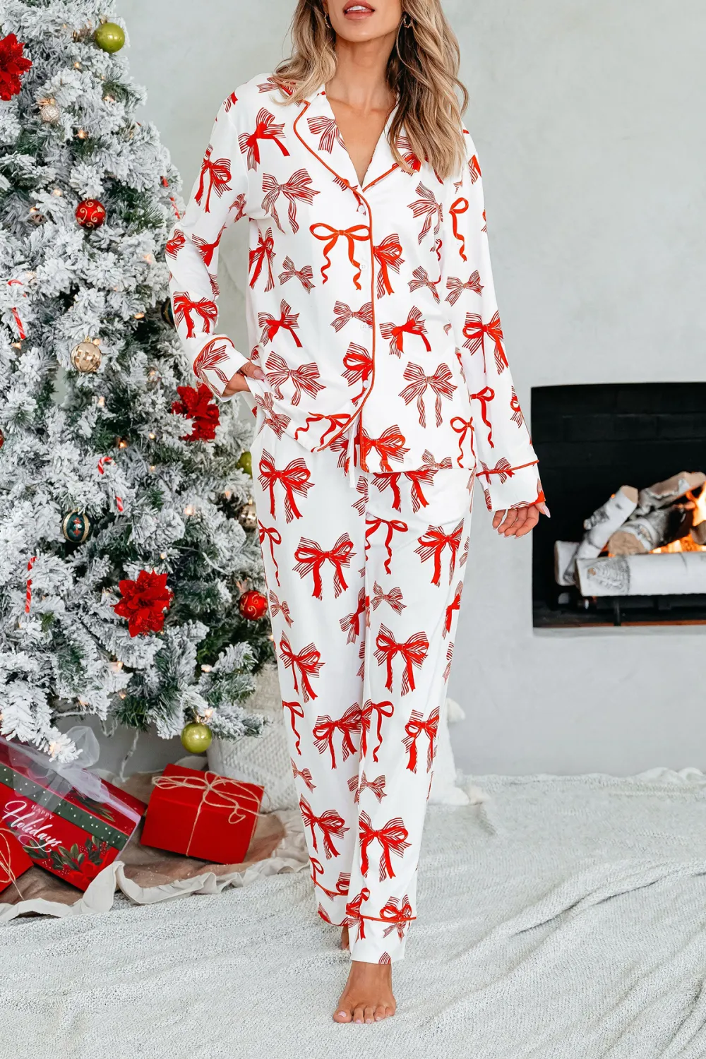 Buttery Soft Red Bow Print Pajama Set