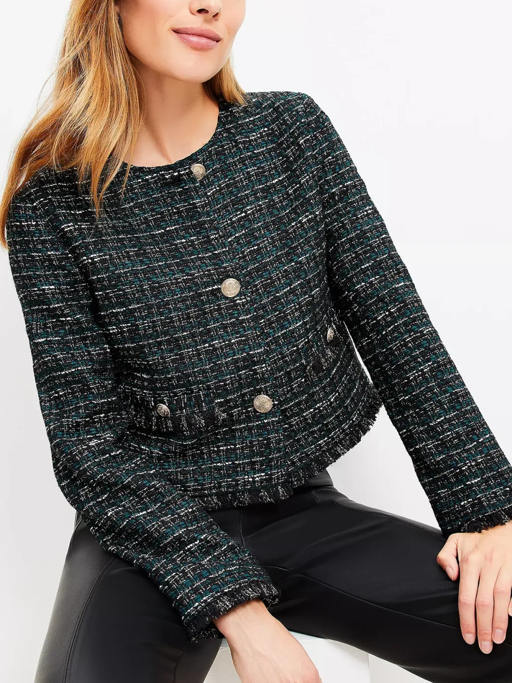 Metallic Tweed Collarless Jacket