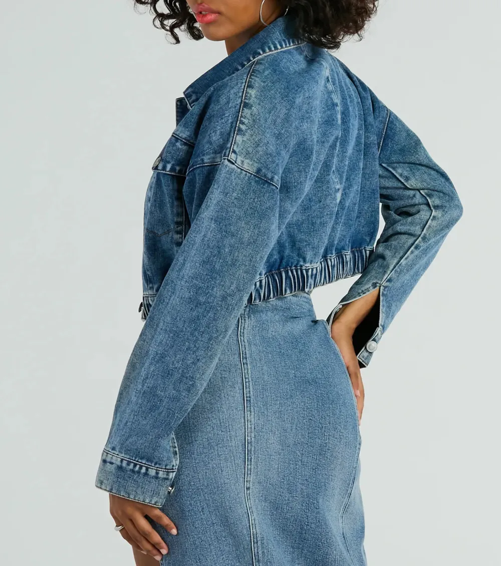 On My Way Trucker Crop Denim Jacket