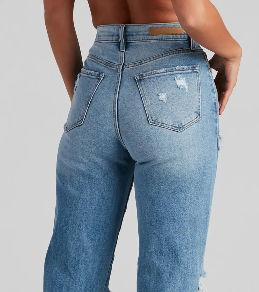 High-Rise Distressed Boyfriend Jeans