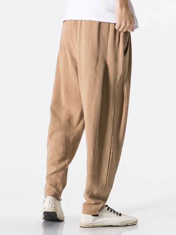 Detachable Belt Relax Fit Linen And Cotton Blend Harem Pants