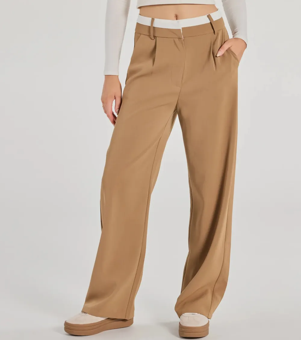 Polished Perfection Contrast Waist Pants