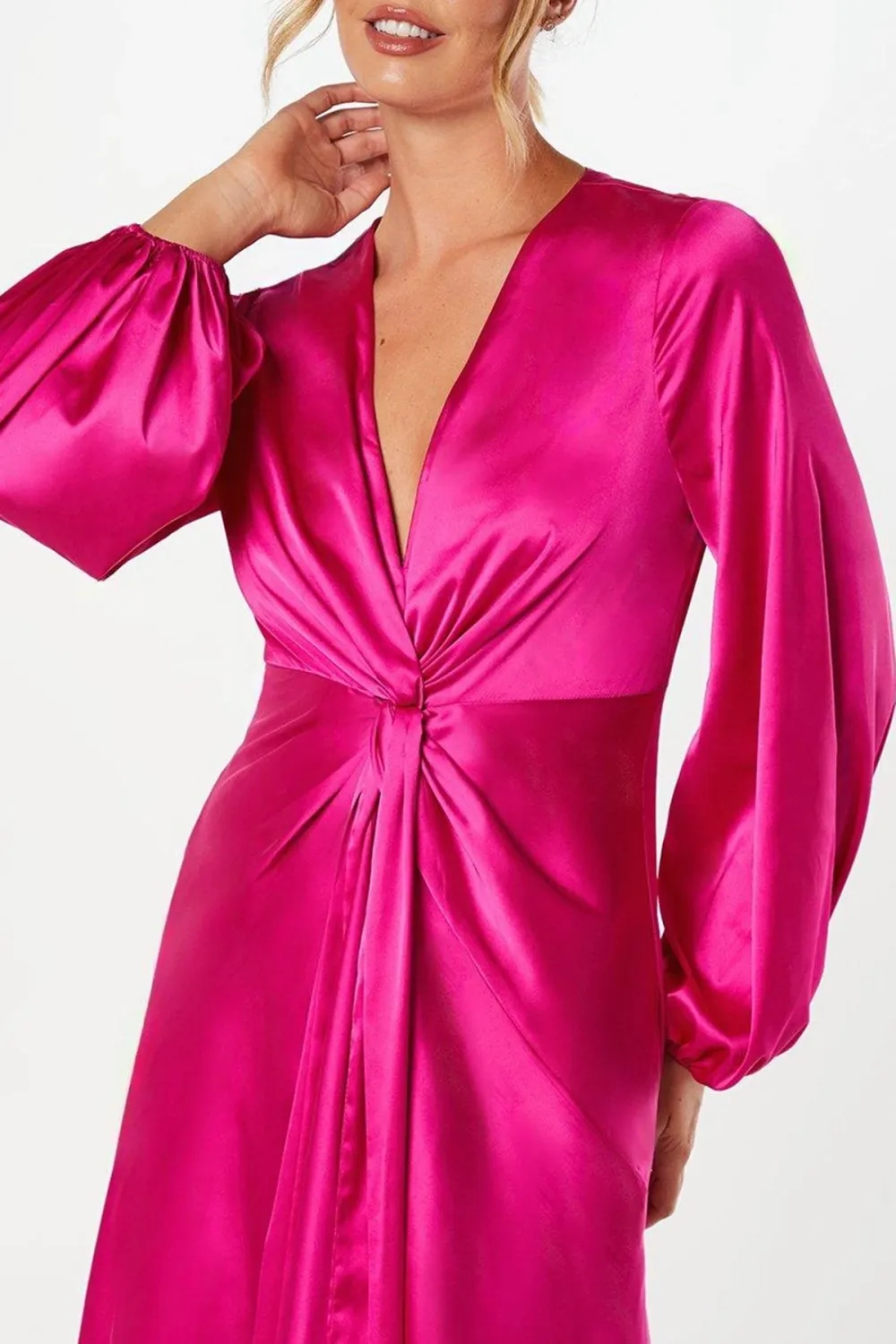 Satin Twist Front Midi Dress