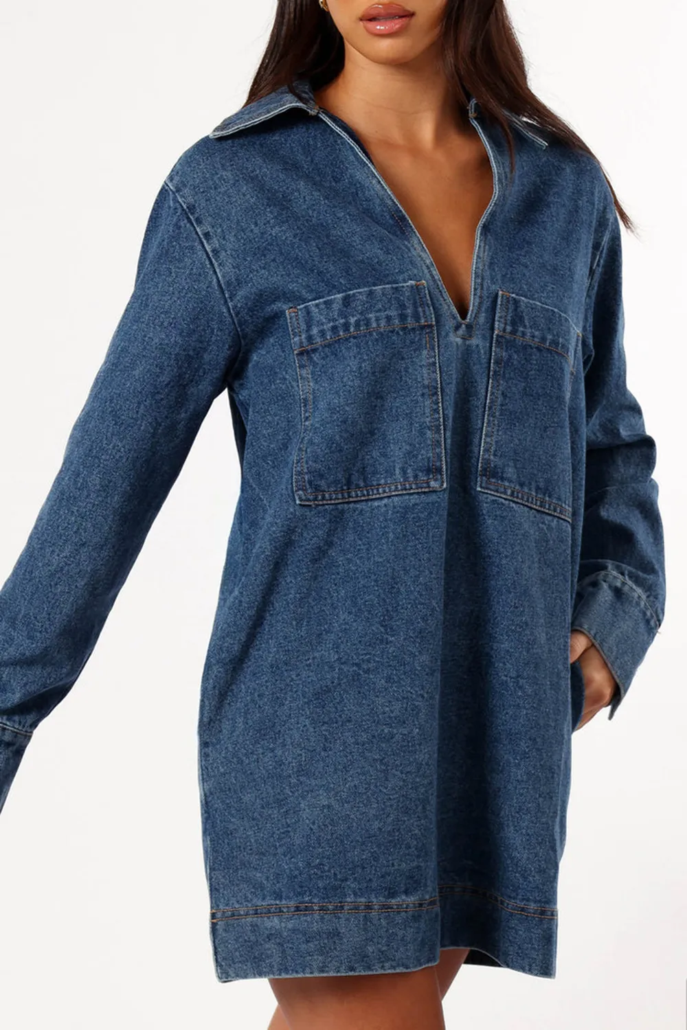 TARA LONG SLEEVE DRESS - DENIM