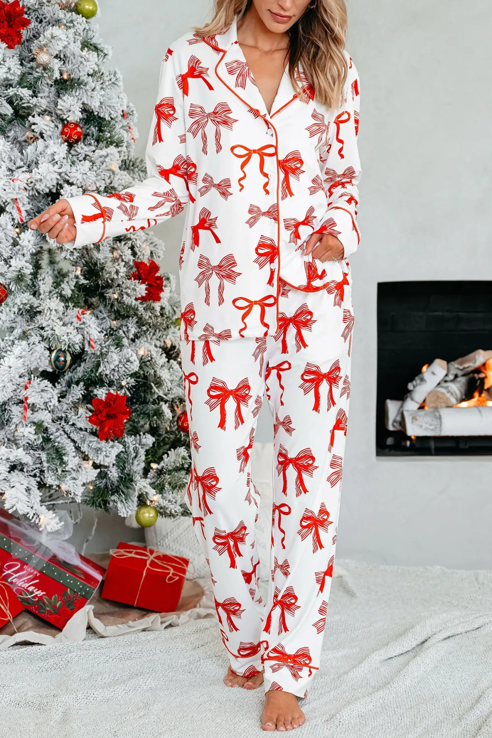 Buttery Soft Red Bow Print Pajama Set