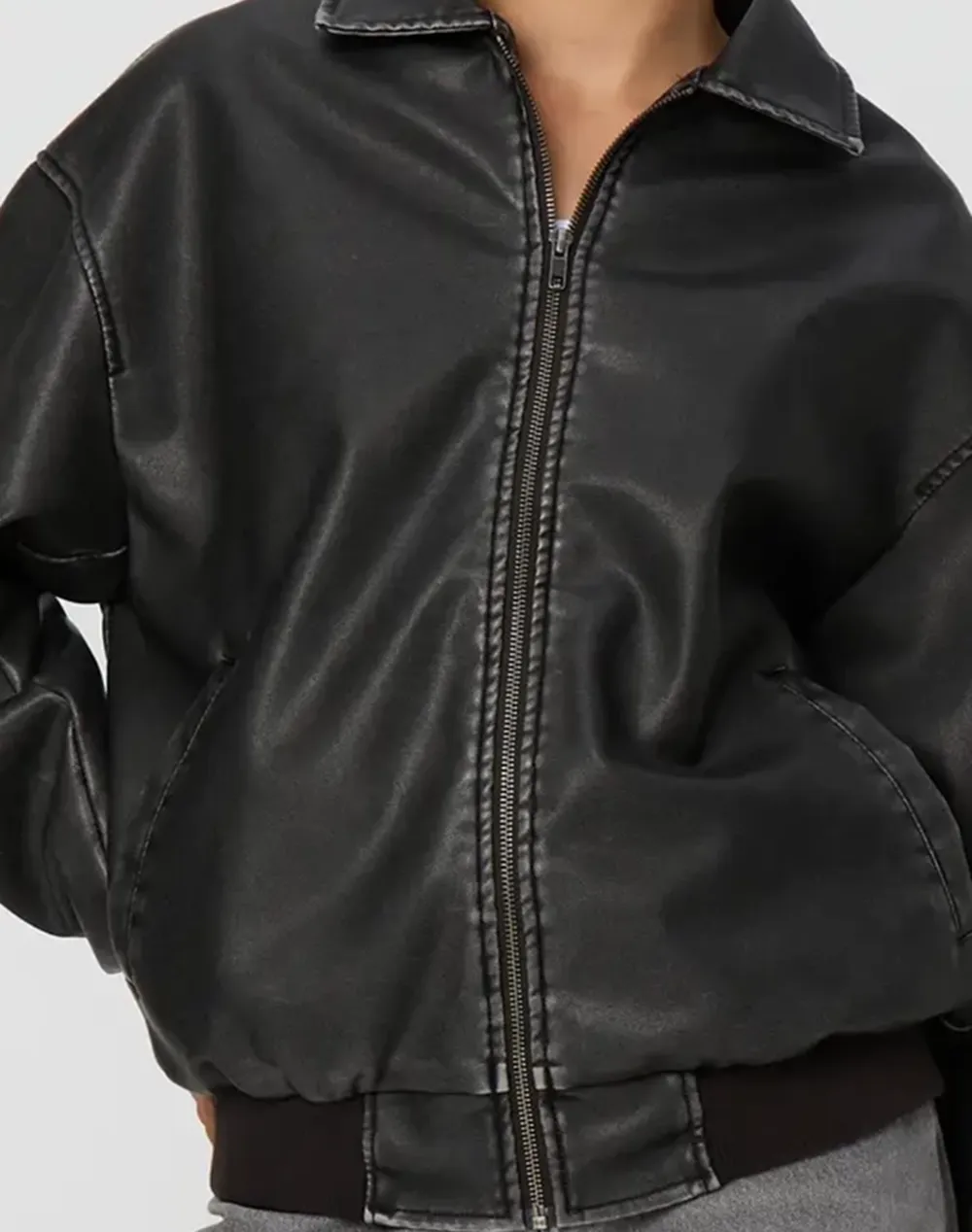 Faux Leather Bomber Jacket