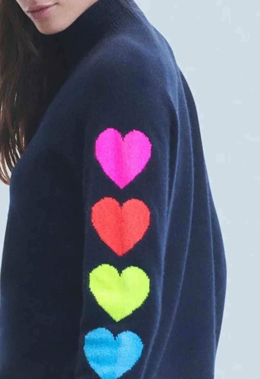 High-Neck Casual Sweater With A Heart Pattern