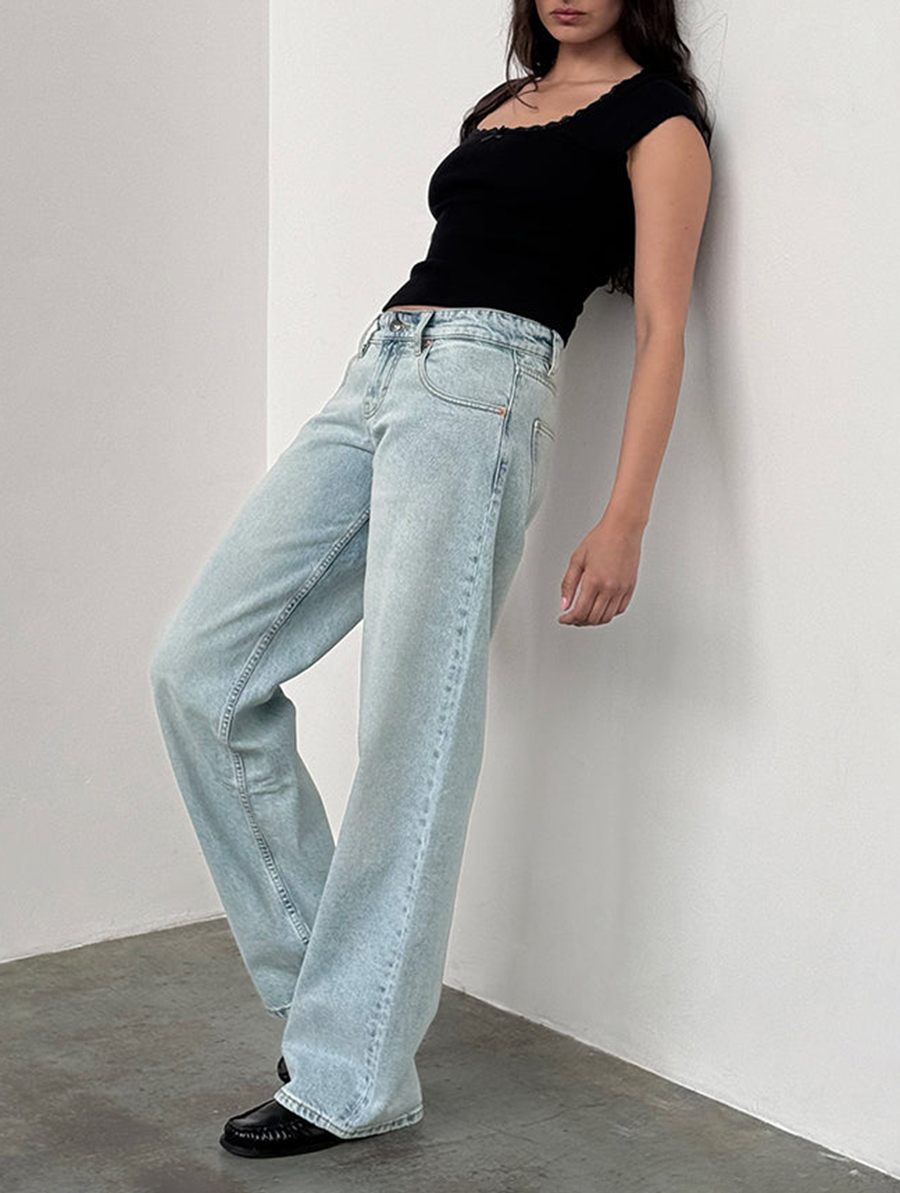 Extreme Light Wash Blue Low Rise Parallel Jeans