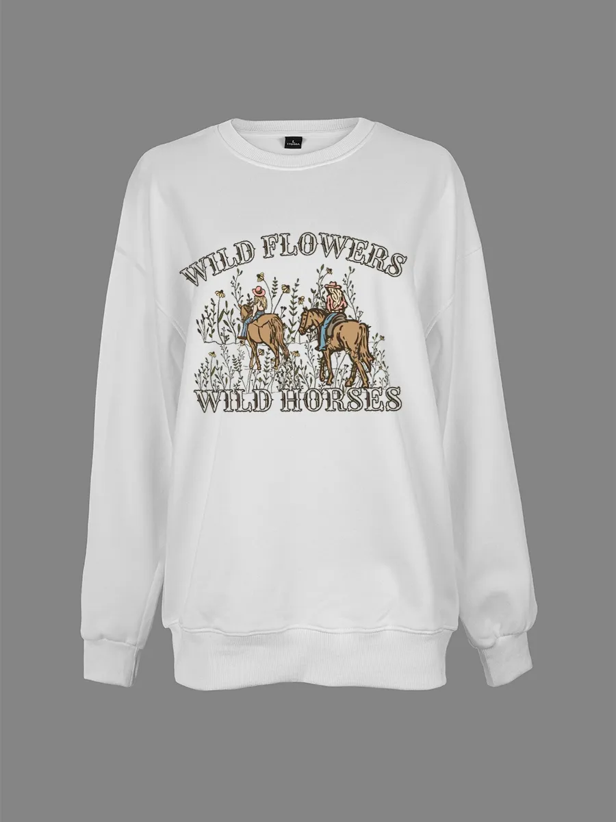 Wild West, Cowboy Knight and Flower Round Neck Sweatshirt