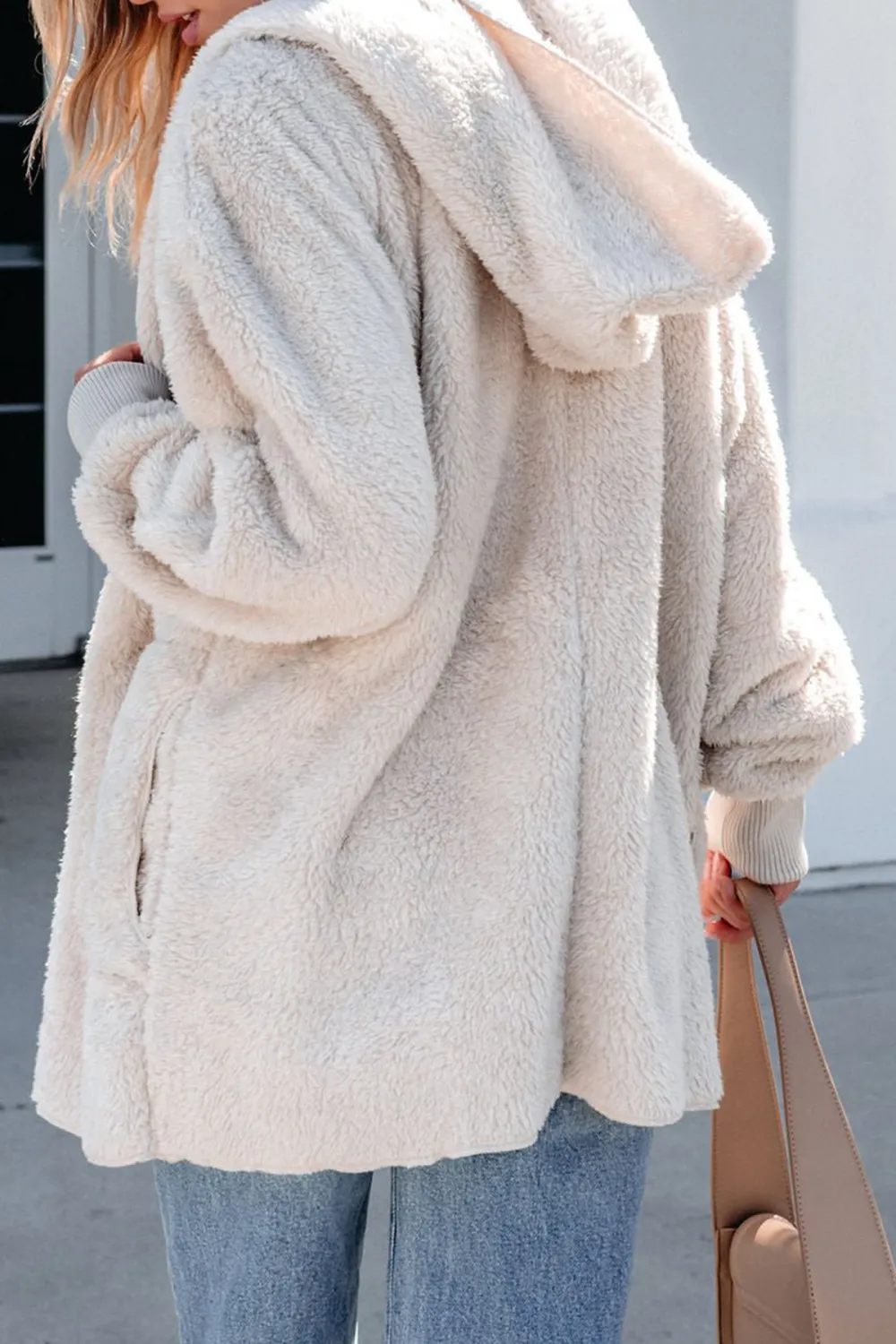 Teddy Fleece Hooded Cardigan - Cream