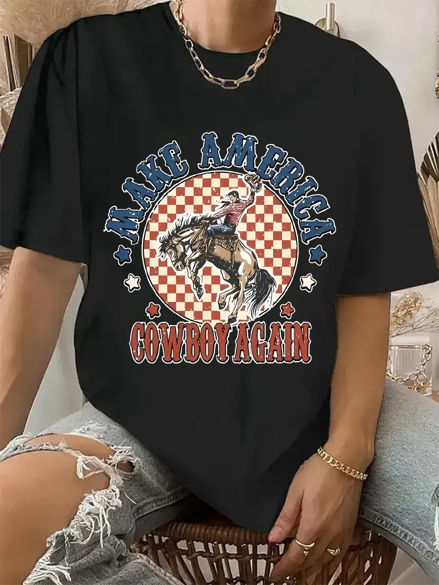 Checkered Make America Cowboy Again T-shirt