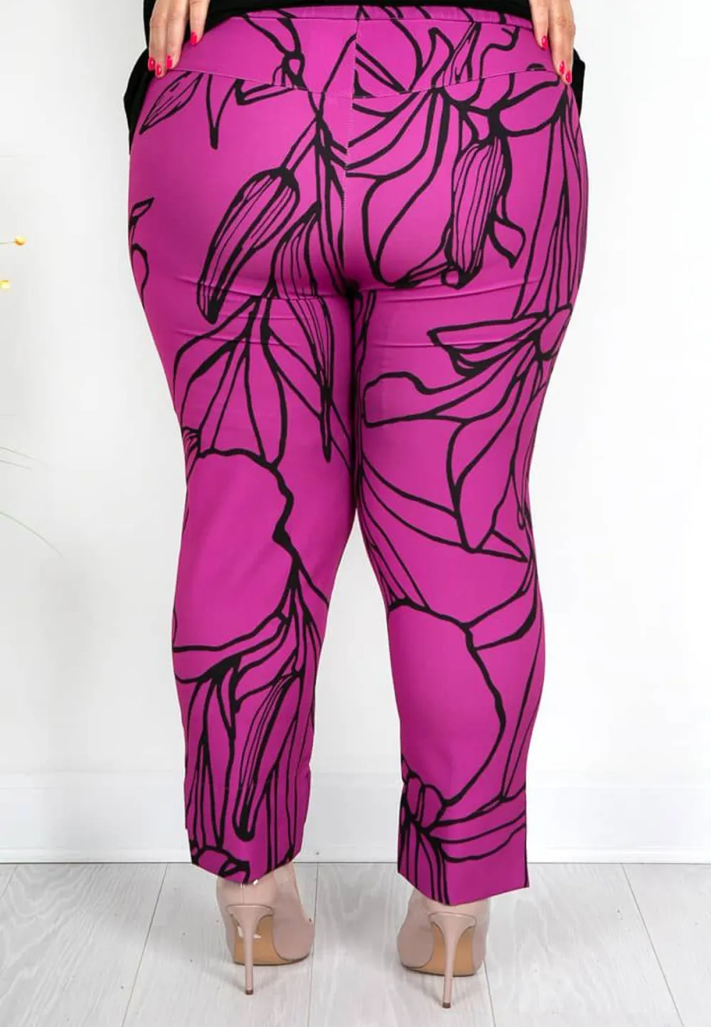 Pink and Black Printed Cigarette Leg Trousers