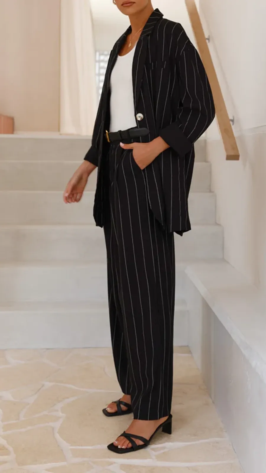 Thea Blazer - Black Pinstripe