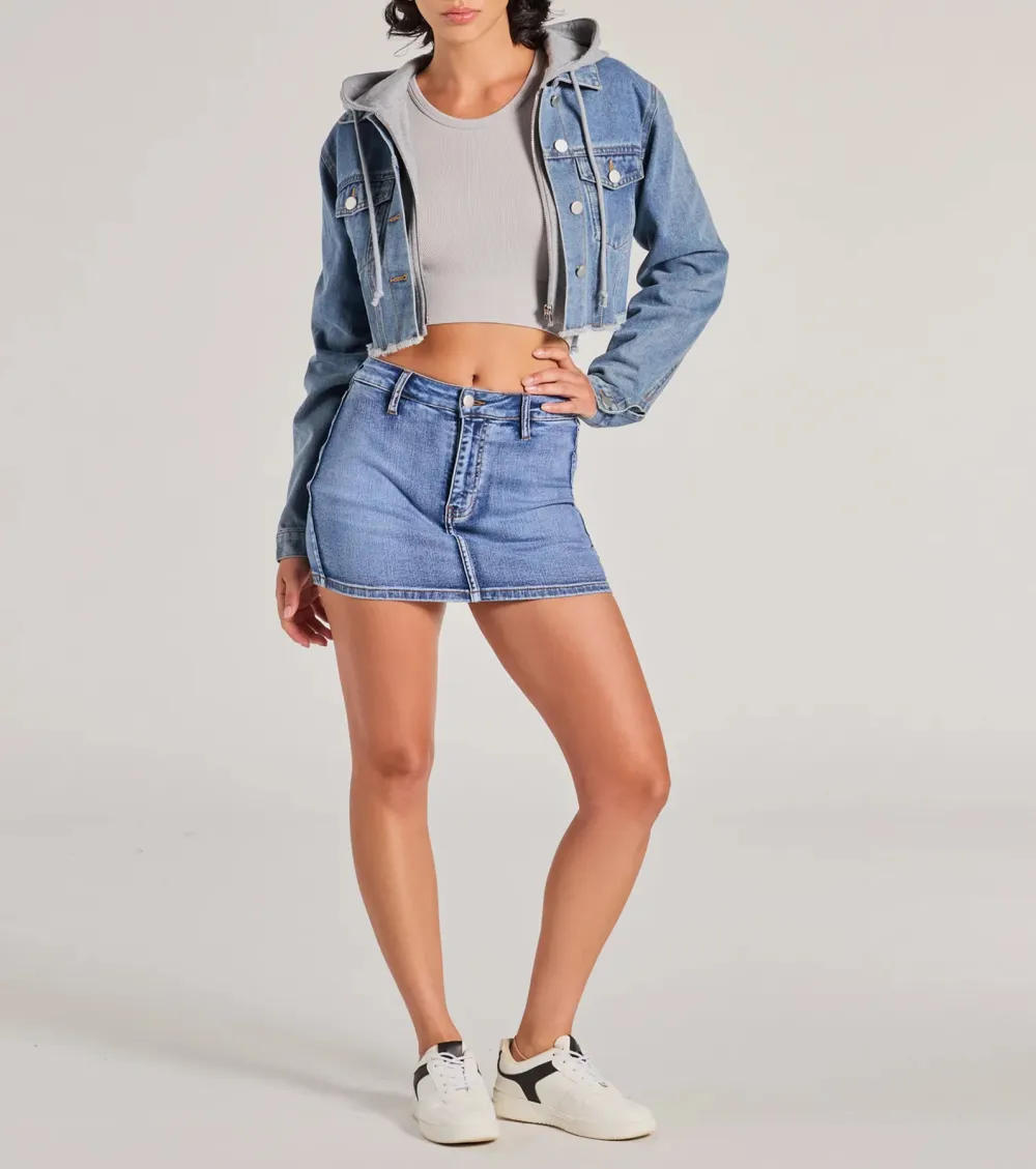 The Next Level Cropped Fleece Denim Jacket