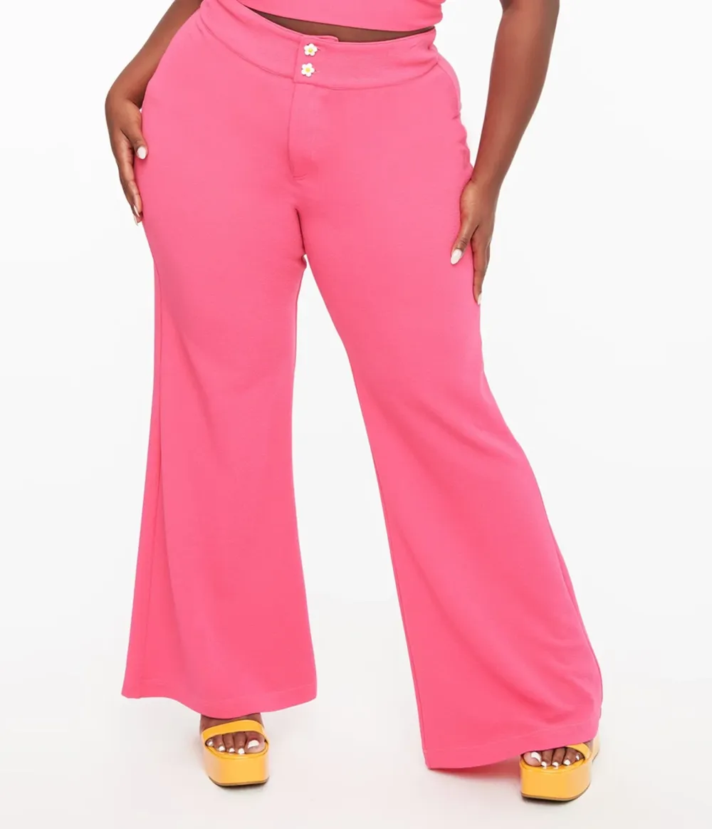 Smak Parlour Plus Size 1960s Hot Pink High Waist Flare Pants