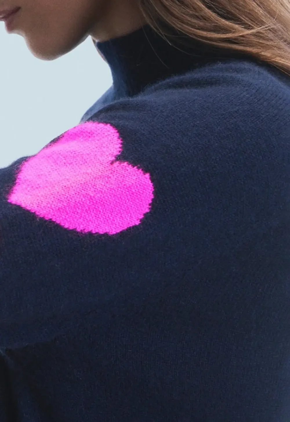 High-Neck Casual Sweater With A Heart Pattern