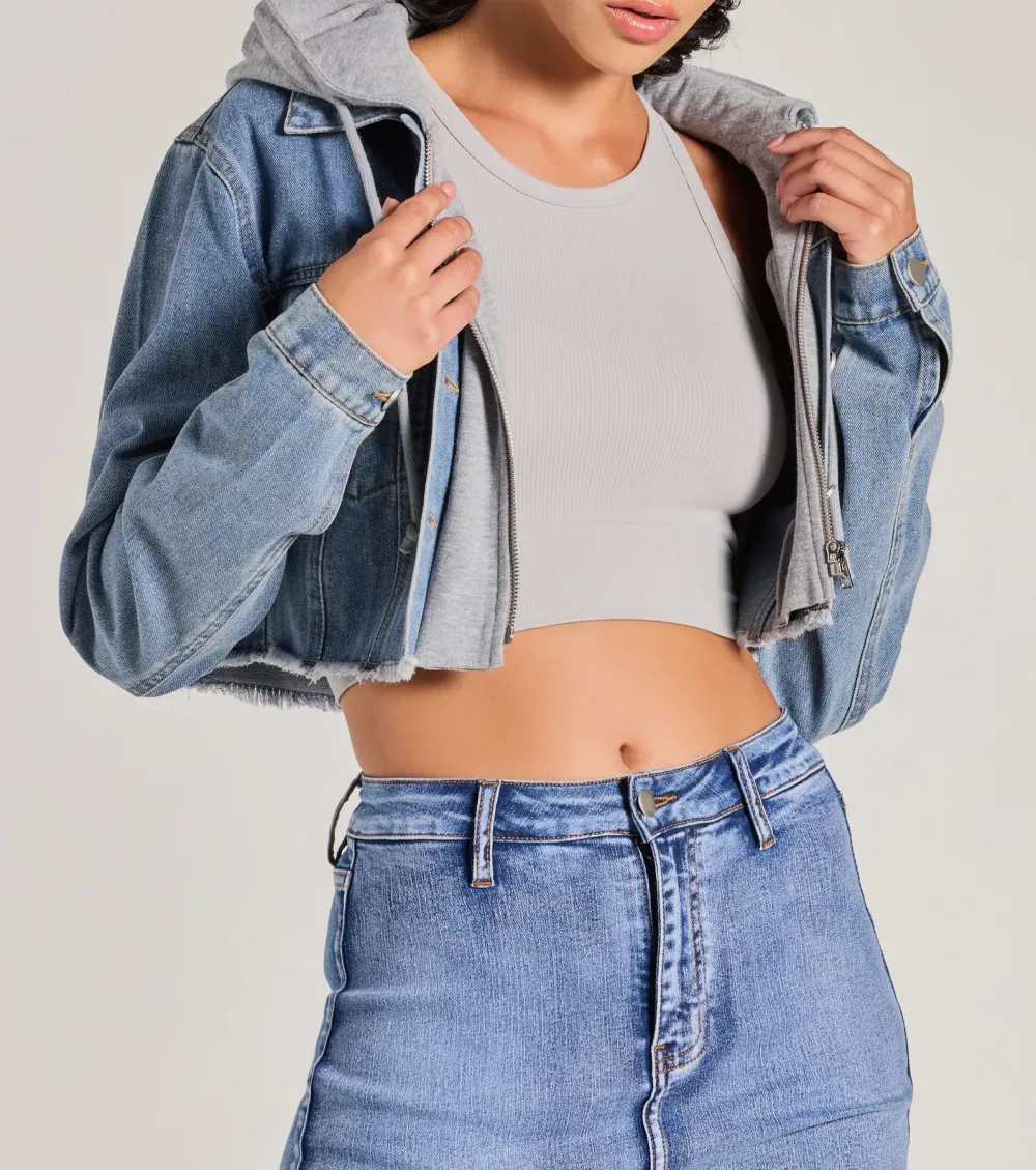 The Next Level Cropped Fleece Denim Jacket