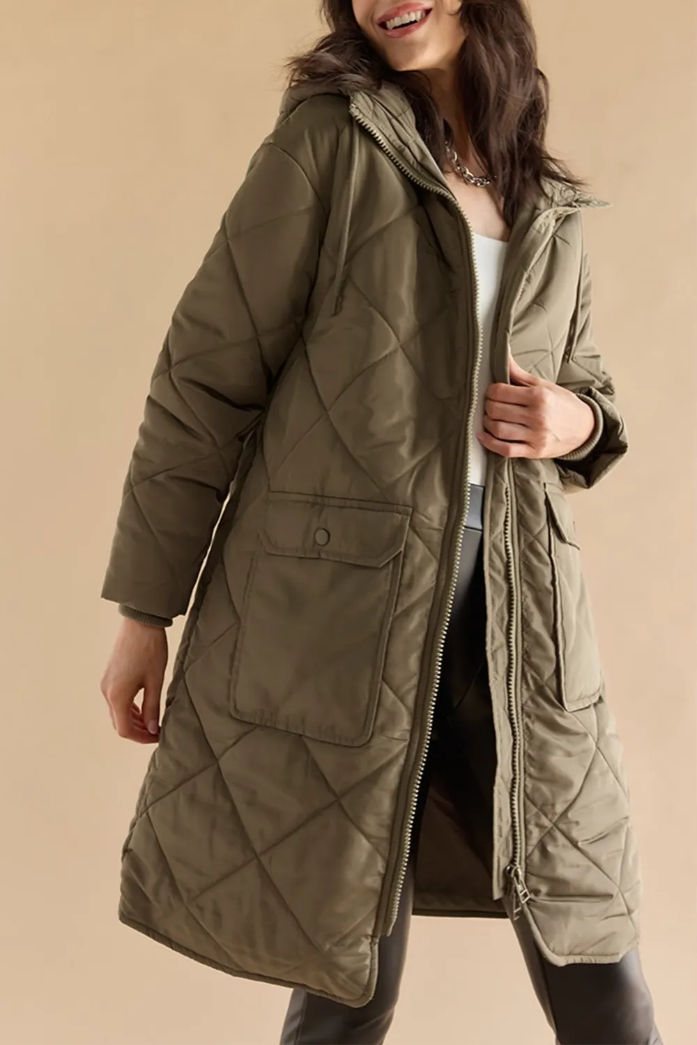 Gena Quilt Pattern Nylon Puffer Jacket