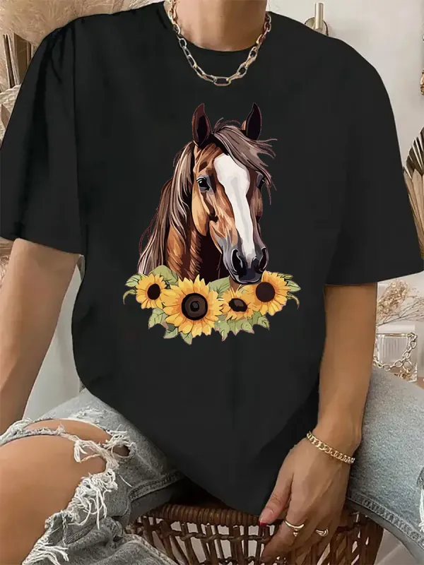 Horse Head with Sunflowers T-Shirt