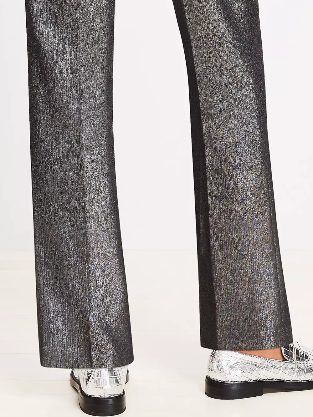 Straight Pants in Metallic Texture