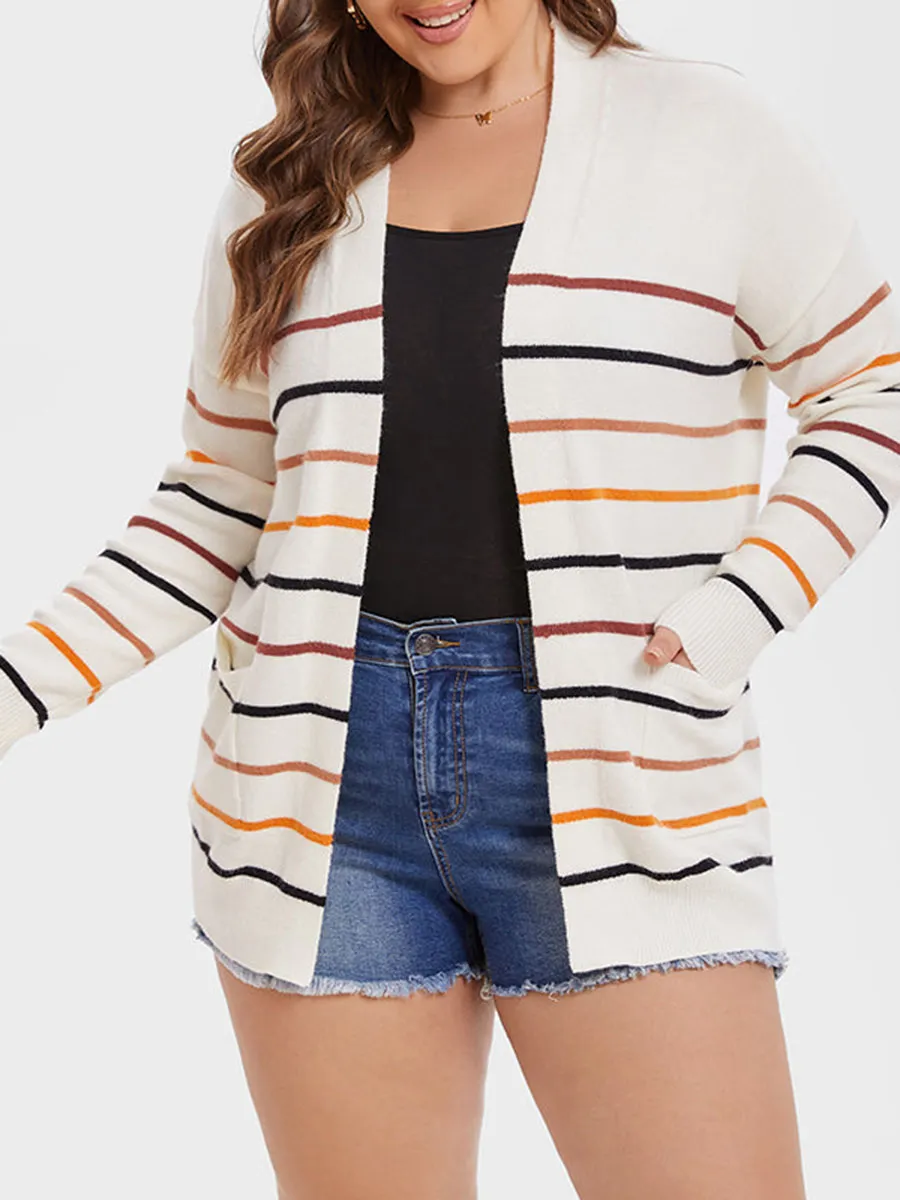 Striped Pattern Dual Pockets Cardigan