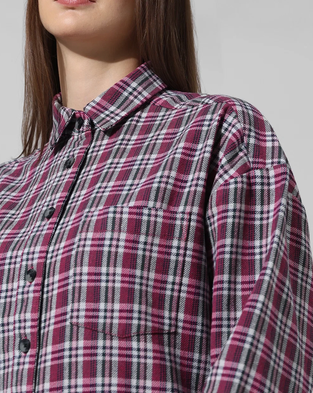 Pink Oversized Checked Shirt