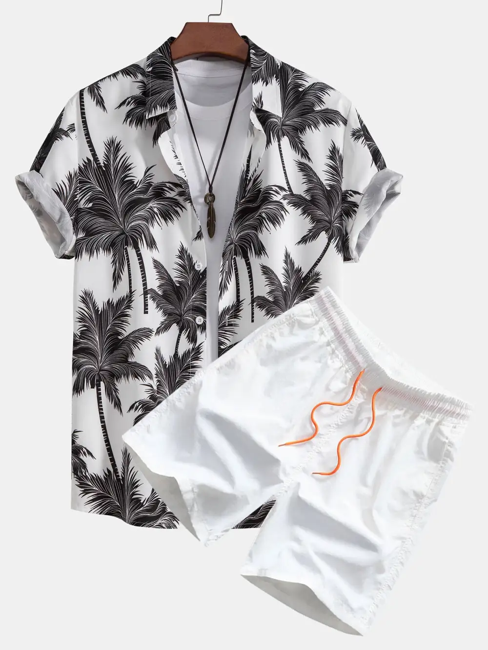 Palm Tree Print Button Up Shirt & Swim Short