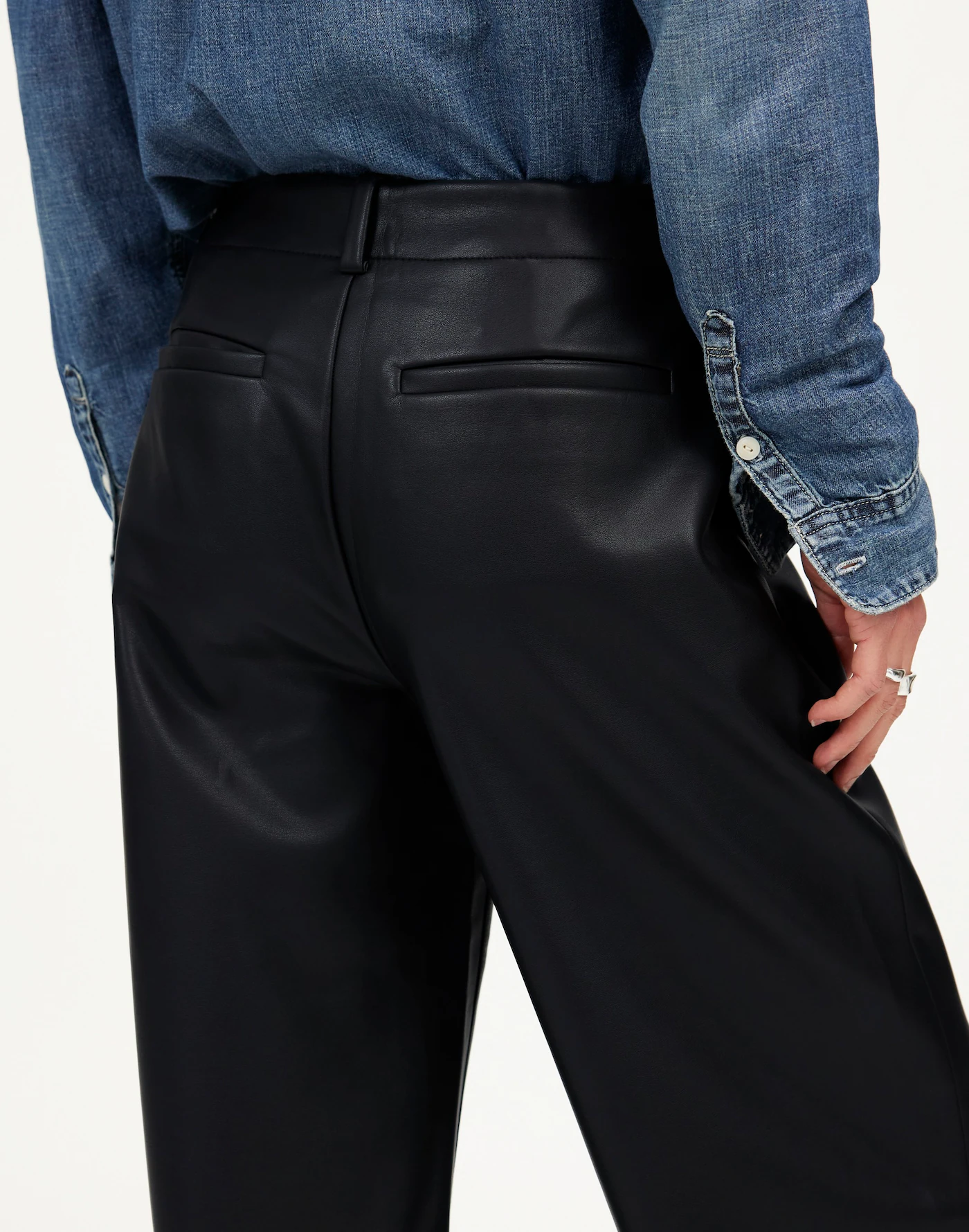 Low-Slung Baggy Pants in Faux Leather